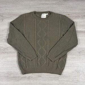 Topman Sweater Mens Medium Olive Green Cable Knit Crewneck Pullover